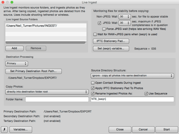 Live Ingest window from Photo Mechanic 5.