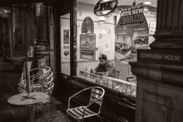 Sitting in the window seat at Subway on Shaftesbury Avenue Photo: Neil Turner Photo: Neil Turner